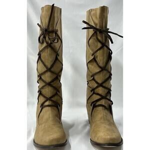 Avanti Size 8 Camel Colored Tall Suede Lace-Up Boot‎ Western Festival Fairy